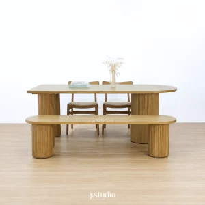 meja makan set dining table chair nordic japandi minimalism modern scandinavian mid century kayu jati teak wood viral kontraktor desain interior arsitek supplier vendor trusted jepara kreasi studio ekspor bespoke custom oven kiln dry